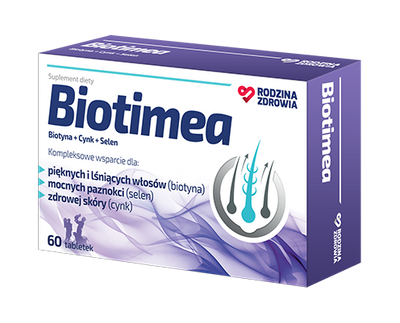 Uszkodzone opakowanie zewnętrzne (kartonik)Rodzina Zdrowia Biotimea BIOTYNA CYNK SELEN PIĘKNE WŁOSY 60 tabletek