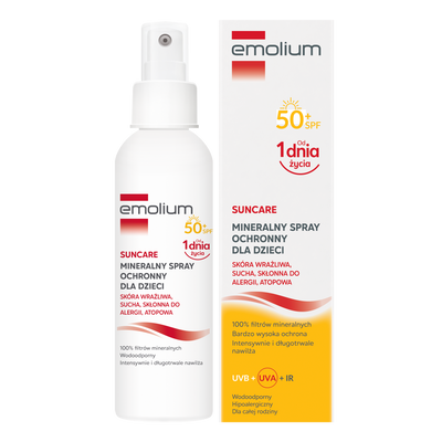 Uszkodzone opakowanie zewnętrzne (kartonik) EMOLIUM SUNCARE Mineralny spray ochronny od 1.dnia życia SPF 50+ 100ml