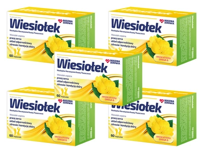 Rodzina Zdrowia Wiesiołek METABOLIZM CHOLESTEROL KONDYCJA SKÓRY ZESTAW 5 x 60 kapsułek