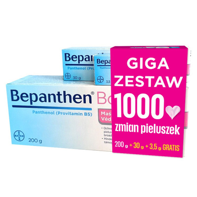 Bepanthen Baby zestaw maść na odparzenia GIGA ZESTAW 200 g + 30 g + 3,5 g GRATIS 2 opakowania