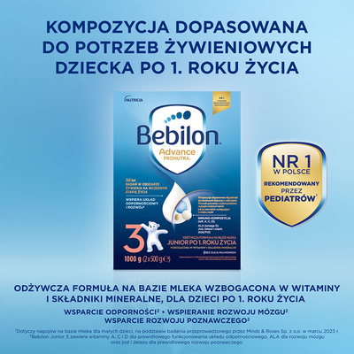 Bebilon 3 Advance Pronutra Junior formuła na bazie mleka po 1. roku życia ZESTAW 4 x 1000 g
