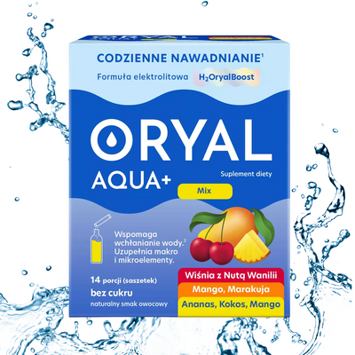 Oryal Aqua+ elektrolity z prebiotykiem MIX SMAKÓW 14 saszetek