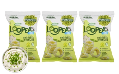Loopea's chrupki z grochu o smaku śmietanki z zieloną cebulką ZESTAW 3 x 50 g