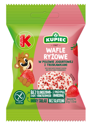 Kubuś Kupiec wafle ryżowe z polewą jogurtową z liofilizowaną truskawką 32 g