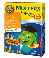 Moller's Omega-3 Rybki różne smaki żelki odporność tran odporność 4x36 sztuk + NAKLEJKI GRATIS!