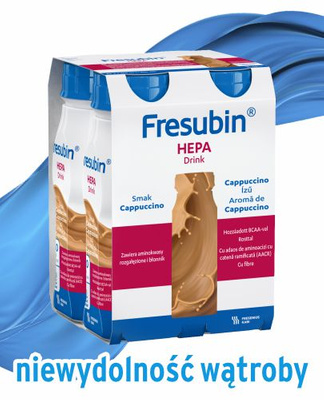 Fresubin Hepa Drink, smak cappucinno, 4 x 200 ml.  Żywność specjalnego przeznaczenia medycznego. Choroby wątroby