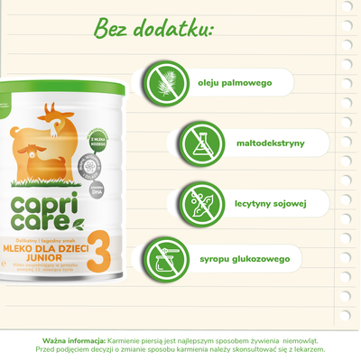 Capricare 3 - mleko dla dzieci junior, powyżej 12 miesiąca, oparte na mleku kozim ZESTAW 2 x 400 g
