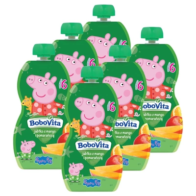 BoboVita Peppa Pig Mus jabłko z mango i pomarańczą po 6 miesiącu ZESTAW 6 x 100 g