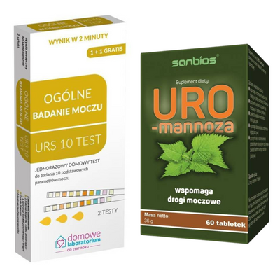 Zestaw na zdrowy układ moczowy: test Hydrex i suplement Sanbios Uro-Mannoza 2 sztuki