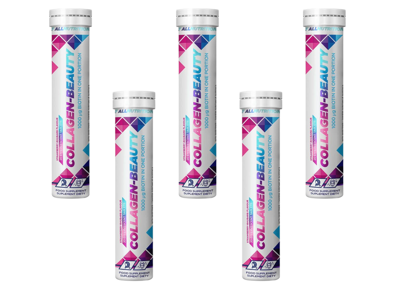 Allnutrition COLLAGEN BEAUTY kolagen SMAK RABARBAR-TRUSKAWKA 5 x 20 tabletek musujących