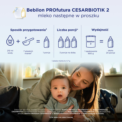 Bebilon PROfutura CESARBIOTIK 2 mleko następne po 6. miesiącu życia dla dzieci urodzonych przez cesarskie cięcie 800 g