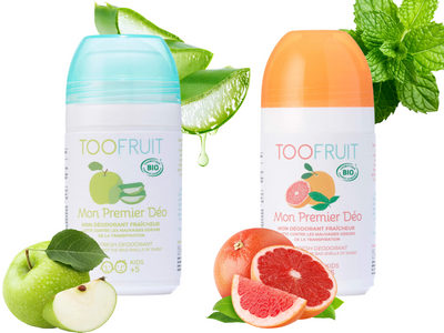 TOOFRUIT zestaw 2 dezodorantów w kulce dla dzieci - jabłko aloes i grejpfrut mięta 2x50ml