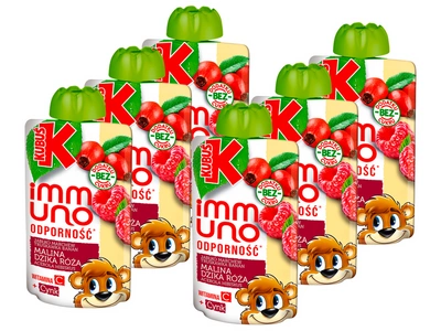 Kubuś Immuno Odporność Mus jabłko marchew banan truskawka malina dzika róża acerola hibiskus ZESTAW 6 x 100 g