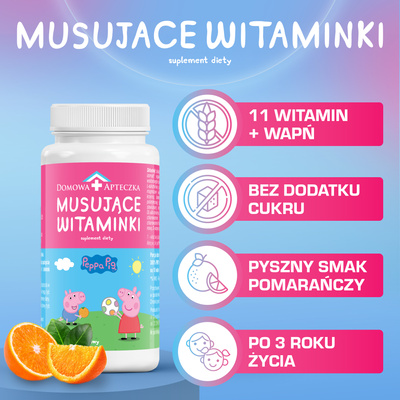 Musujące Witaminki "Świnka Peppa" ZESTAW WITAMIN DLA DZIECI 60 tabletek	