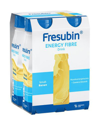 Fresubin® Energy Fibre Drink, smak bananowy, 12 x 200 ml. Żywność specjalnego przeznaczenia medycznego. Bogata w błonnik.