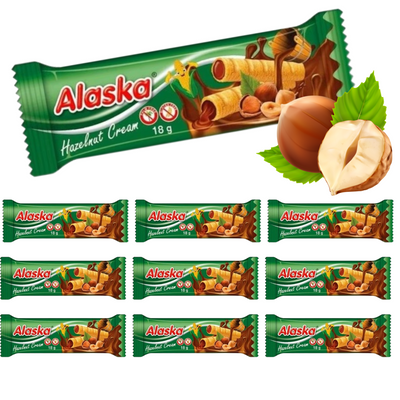 Alaska bezglutenowe, kukurydziane rurki z kremem o smaku orzechów laskowych ZESTAW 10 x 18 g