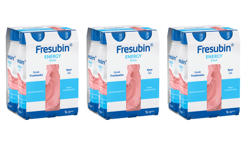 Fresubin Energy Drink, smak truskawkowy, ZESTAW 12 x 200 ml. Żywność specjalnego przeznaczenia medycznego. Dieta na Start
