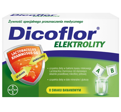 Dicoflor elektrolity NAWODNIENIE o smaku bananowym 12 saszetek 