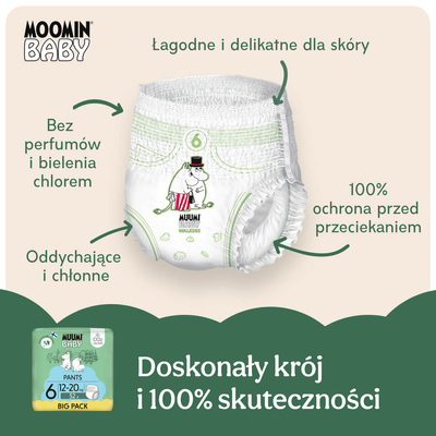 Muumi Baby Pants 6 Junior 12-20 kg (52 szt), eko pieluchomajtki + CHUSTECZKI BEGGS GRATIS!