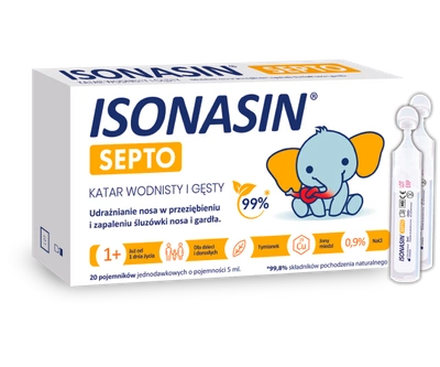 Isonasin SEPTO katar krople do nosa roztwór do płukania nosa 0,9% NaCL 20 ampułek