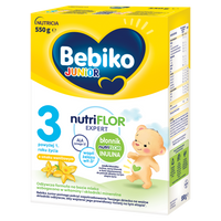 BEBIKO JUNIOR NUTRIflor Expert 3 formuła na bazie mleka o smaku waniliowym, powyżej 1. roku życia, 550 g