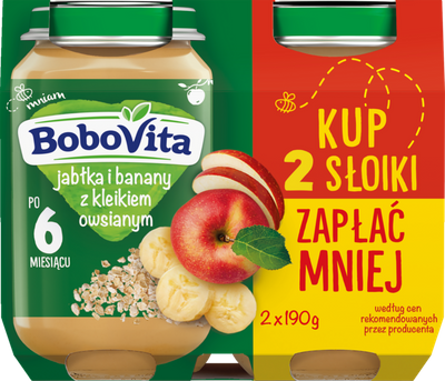 BoboVita Jabłka i banany z kleikiem owsianym po 6. miesiącu 1+1 50% GRATIS 2x190g