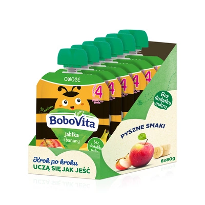 BoboVita Mus jabłka i banany po 4. miesiącu ZESTAW 6 x 80 g