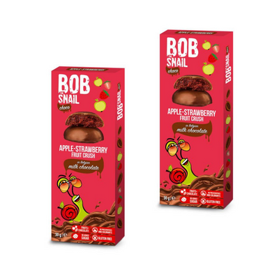 BOB SNAIL Przekąska jabłkowo-truskawkowa w mlecznej czekoladzie 2x30 g