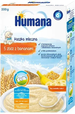 Humana Kaszka mleczna 5 zbóż z bananem po 6. miesiącu 200 g