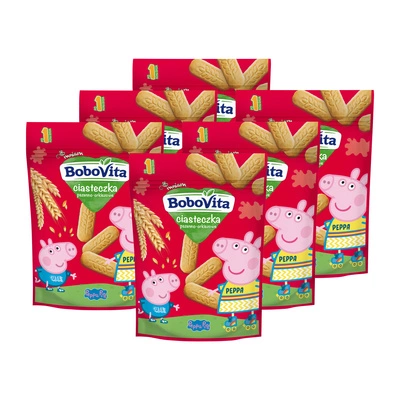 BoboVita Ciasteczka Peppa Pig pszenno-orkiszowe po 1 roku życia ZESTAW 6 x 150 g