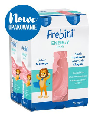 Frebini Energy Drink, smak truskawkowy, 24 x 200 ml. Żywność specjalnego przeznaczenia medycznego. Dla dzieci 1 - 12 lat