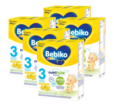 Bebiko Junior 3 Odżywcza formuła na bazie mleka dla dzieci powyżej 1. roku o smaku waniliowym ZESTAW 5x600g
