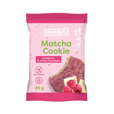 Ciastkeczko owsiane Matcha z białą czekoladą i maliną bez dodatku cukru 45 g