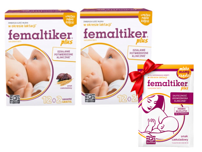 Femaltiker Plus wspomaganie LAKTACJI karmienie smak czekoladowy ZESTAW 2 x 14 saszetek + GRATIS!