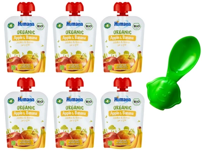 Humana Organic Mus jabłko & banan po 4. miesiącu ZESTAW 6 x 90 g + ŁYŻECZKA DO MUSÓW GRATIS!