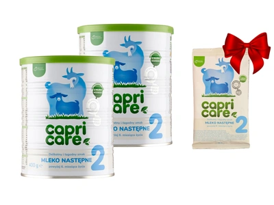 Capricare 2 - mleko następne, powyżej 6 miesiąca, oparte na mleku kozim ZESTAW 2 x 400 g + SASZETKA GRATIS!