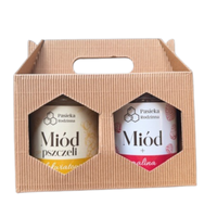 Pasieka Rodzinna zestaw prezentowy miód wielokwiatowy i malina z rączką 2 x 410 g