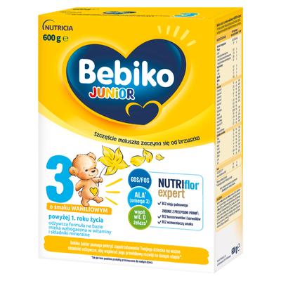 Bebiko Junior 3 Odżywcza formuła na bazie mleka dla dzieci powyżej 1. roku o smaku waniliowym 600g