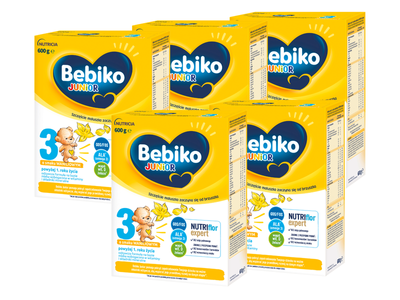 Bebiko Junior 3 Odżywcza formuła na bazie mleka dla dzieci powyżej 1. roku o smaku waniliowym ZESTAW 5x600g