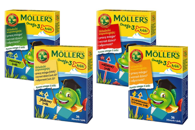 Moller's Omega-3 Rybki mix 4 smaków odporność tran  odporność 144 sztuki