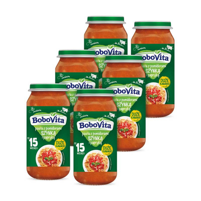 BoboVita pasta z pomidorami, szynką i papryką po 15 miesiącu życia ZESTAW 6x250 g