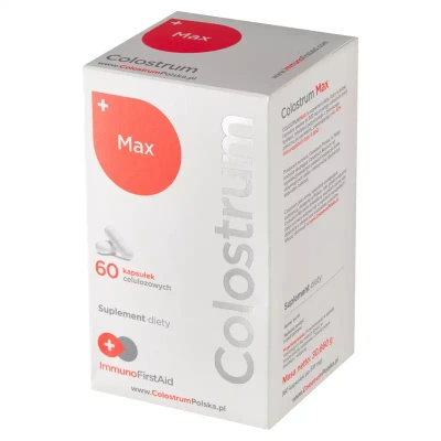 Colostrum MAX 40% IgG ImmunoFirstAid odporność i maksymalna regeneracja 500mg 60 kapsułek