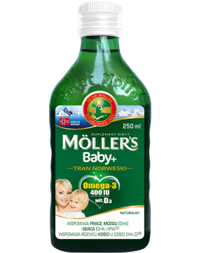 Mollers Baby+ Tran Norweski o aromacie naturalnym powyżej 3. roku życia 250ml