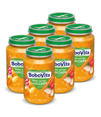 Obiadek dla dzieci BoboVita Bukiet warzyw z kurczakiem obiadek po 8 miesiącu ZESTAW 6x190g
