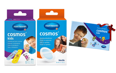 Plastry Cosmos Kids (2 rozmiary) 20 sztuk Plaster dla dziecka + Plastry Cosmos na oparzenia 68 mm x 43 mm 8 sztuk + Gra Memory gratis 