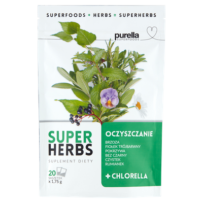 Purella Superfoods Suplement diety Superherbs oczyszczanie 35 g (20 x 1,75 g)