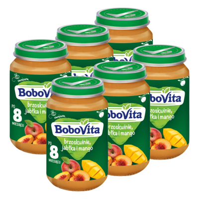 BoboVita Brzoskwinie, jabłko i mango deserek po 8 miesiącu 6x190g