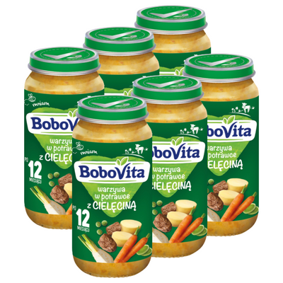 Obiadek dla dziecka BoboVita Junior Warzywa w potrawce z cielęciną 1-3 lata ZESTAW 6x250g