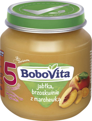 BoboVita Winogrona, banany i brzoskwinie z marchewką po 5. miesiącu zestaw 125g
